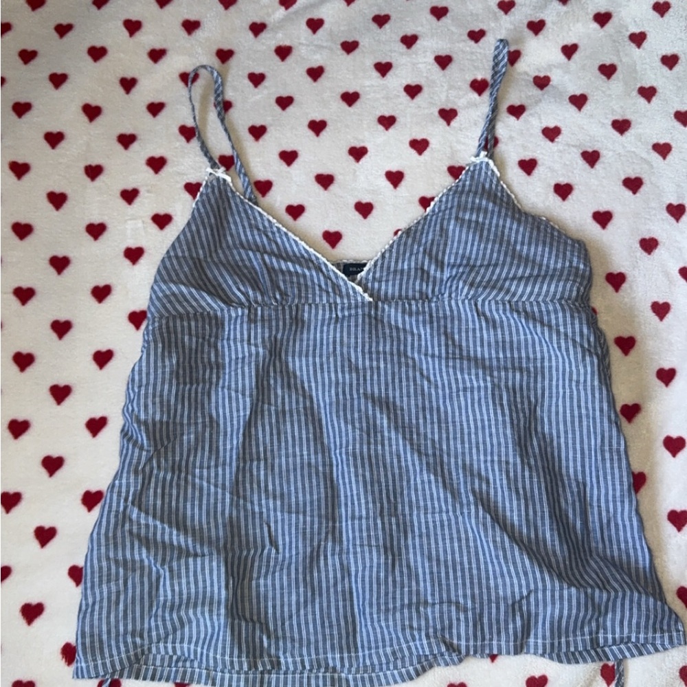 Brandy Melville Blue and White Fitted Crop Camisole